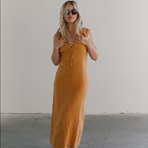 NWT Paloma Wool Linen Emma Dress in Caoba Tan